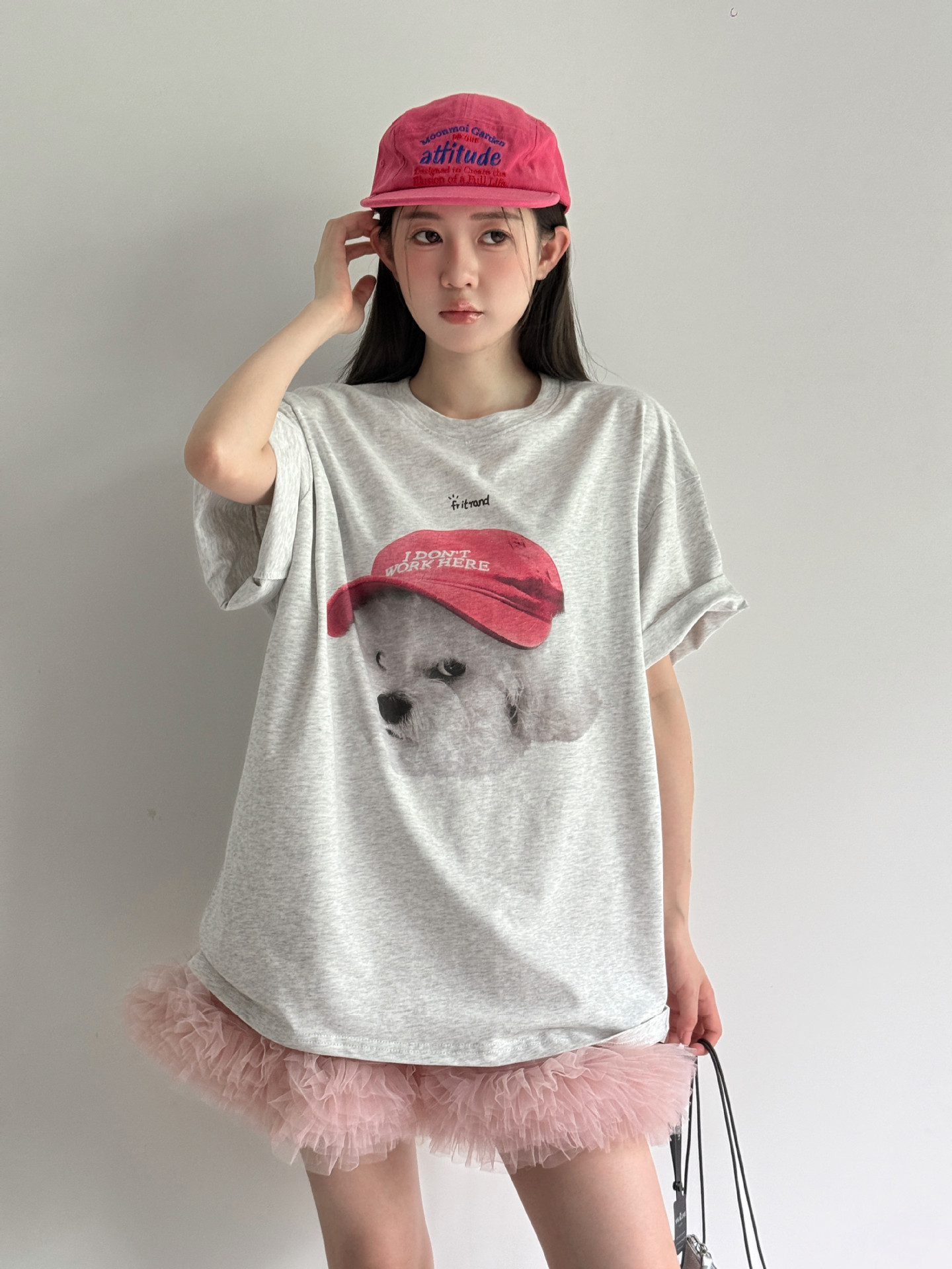 韓国ファッション キャップ犬プリント半袖Tシャツ