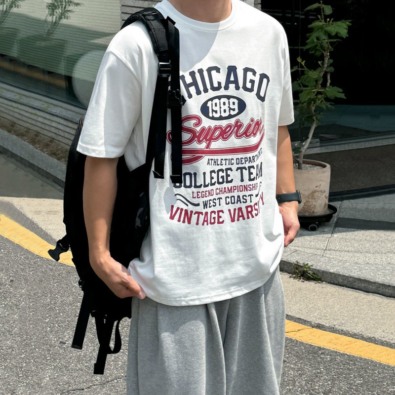 韓国ファッション レトロカレッジロゴ半袖Ｔシャツ