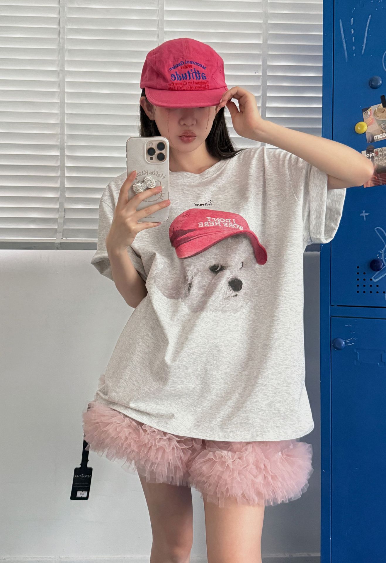 韓国ファッション キャップ犬プリント半袖Tシャツ