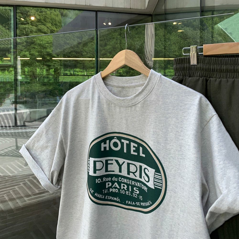 韓国ファッション レトロロゴプリント半袖Ｔシャツ