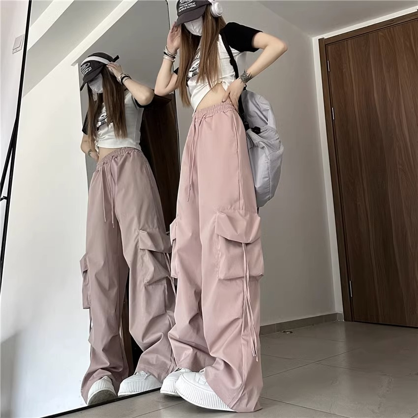 韓国ファッション ゆったりカーゴワイドパンツ