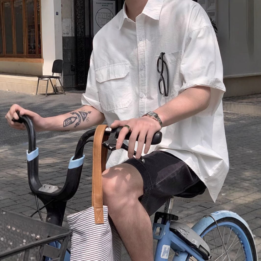 韓国ファッション ゆるシルエット胸ポケットシャツ