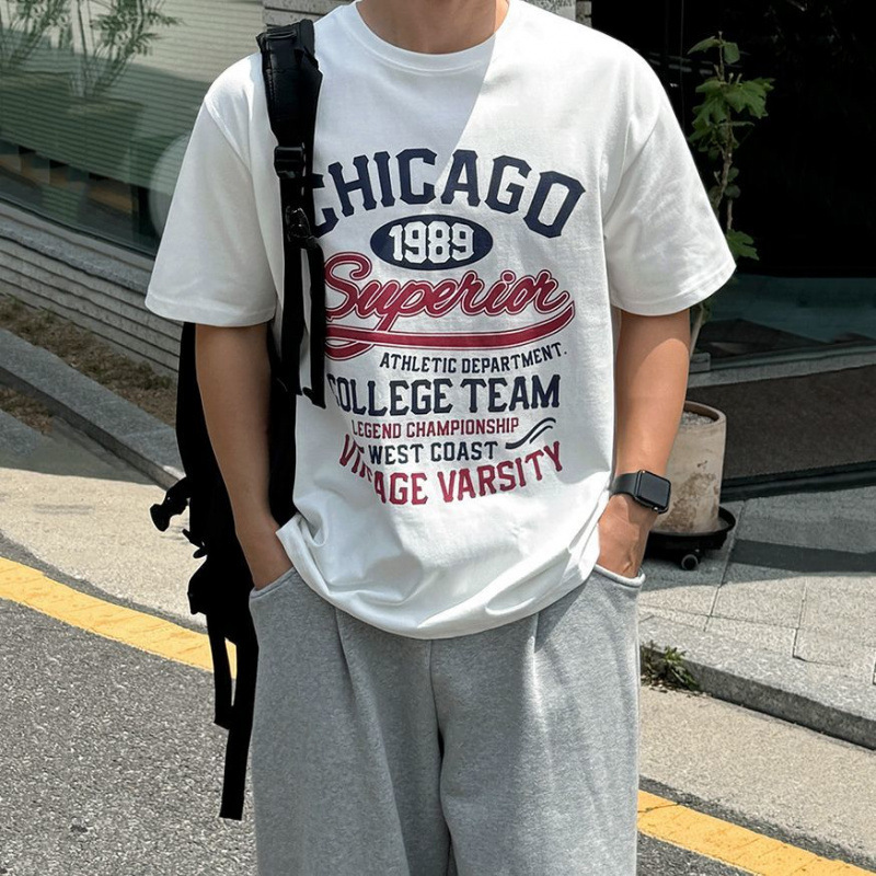 韓国ファッション レトロカレッジロゴ半袖Ｔシャツ