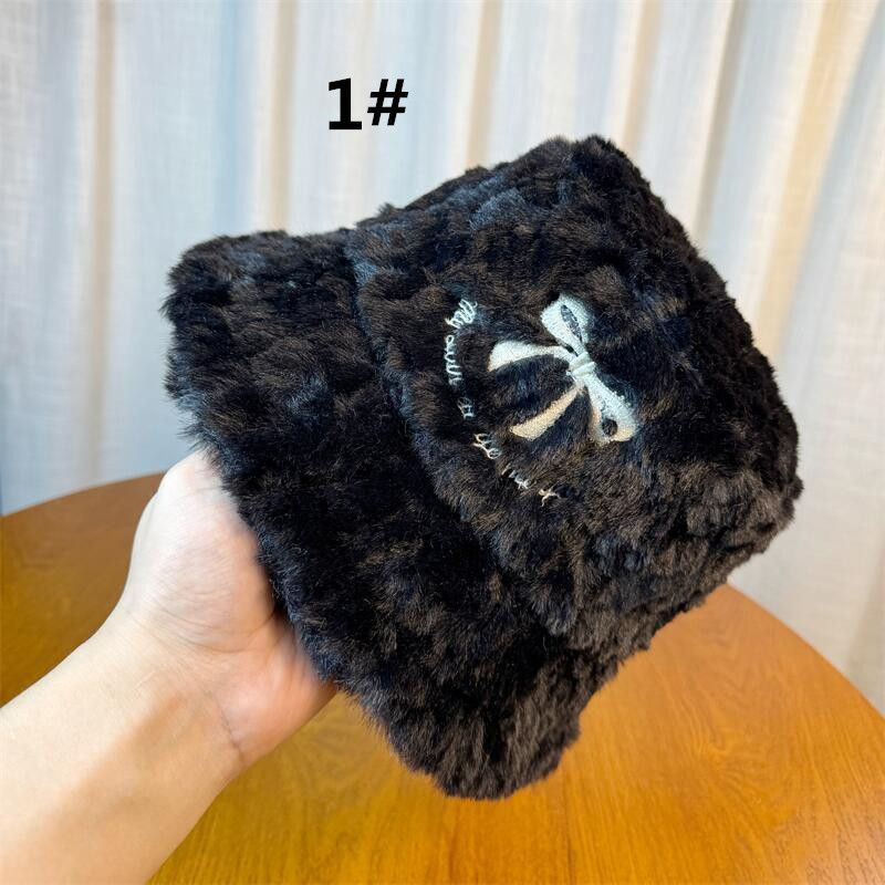 韓国ファッション 秋冬新作 ふわふわ漁師帽 リボン刺繍 韓国風防寒帽子