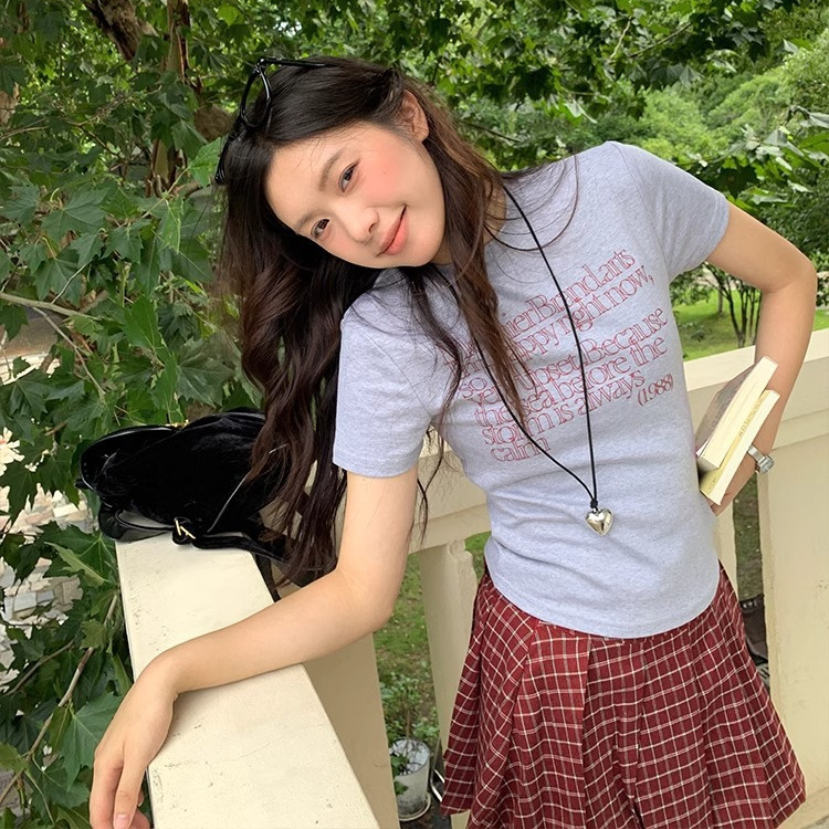 韓国ファッション 詩的メッセージプリント半袖Ｔシャツ