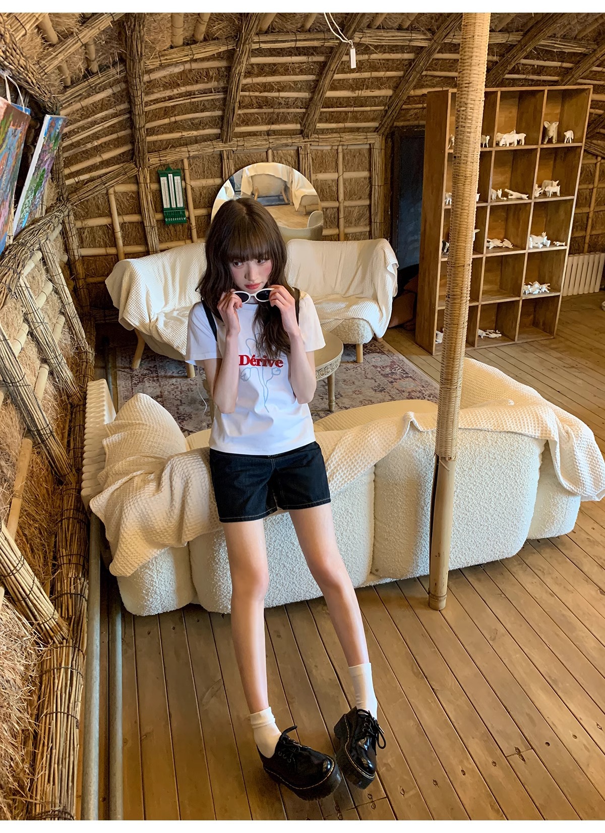 韓国ファッション お花モチーフ ゆるプリント半袖Ｔシャツ