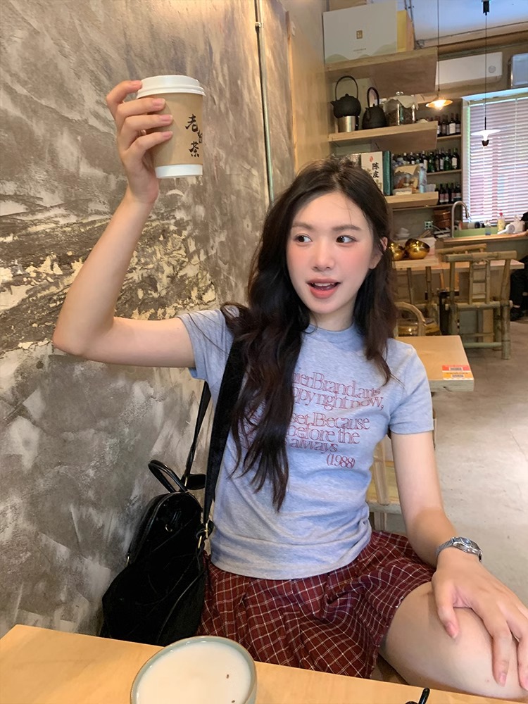 韓国ファッション 詩的メッセージプリント半袖Ｔシャツ