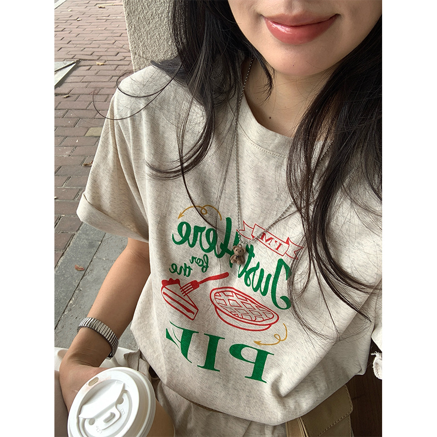 韓国ファッション パイ柄ゆるだぼ半袖Ｔシャツ