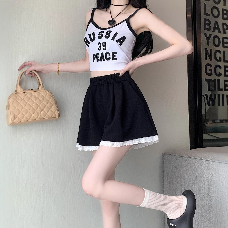 韓国ファッション レース縁取りフレアショートパンツ