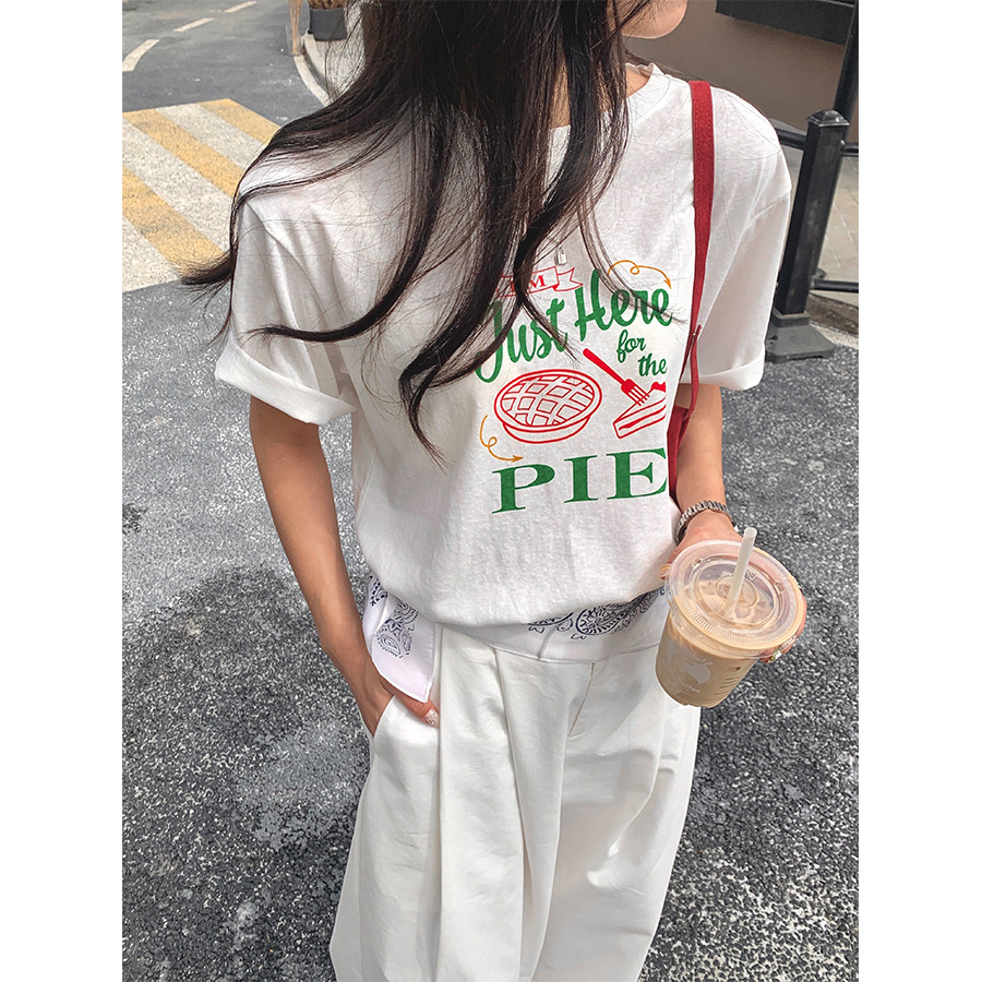 韓国ファッション パイ柄ゆるだぼ半袖Ｔシャツ