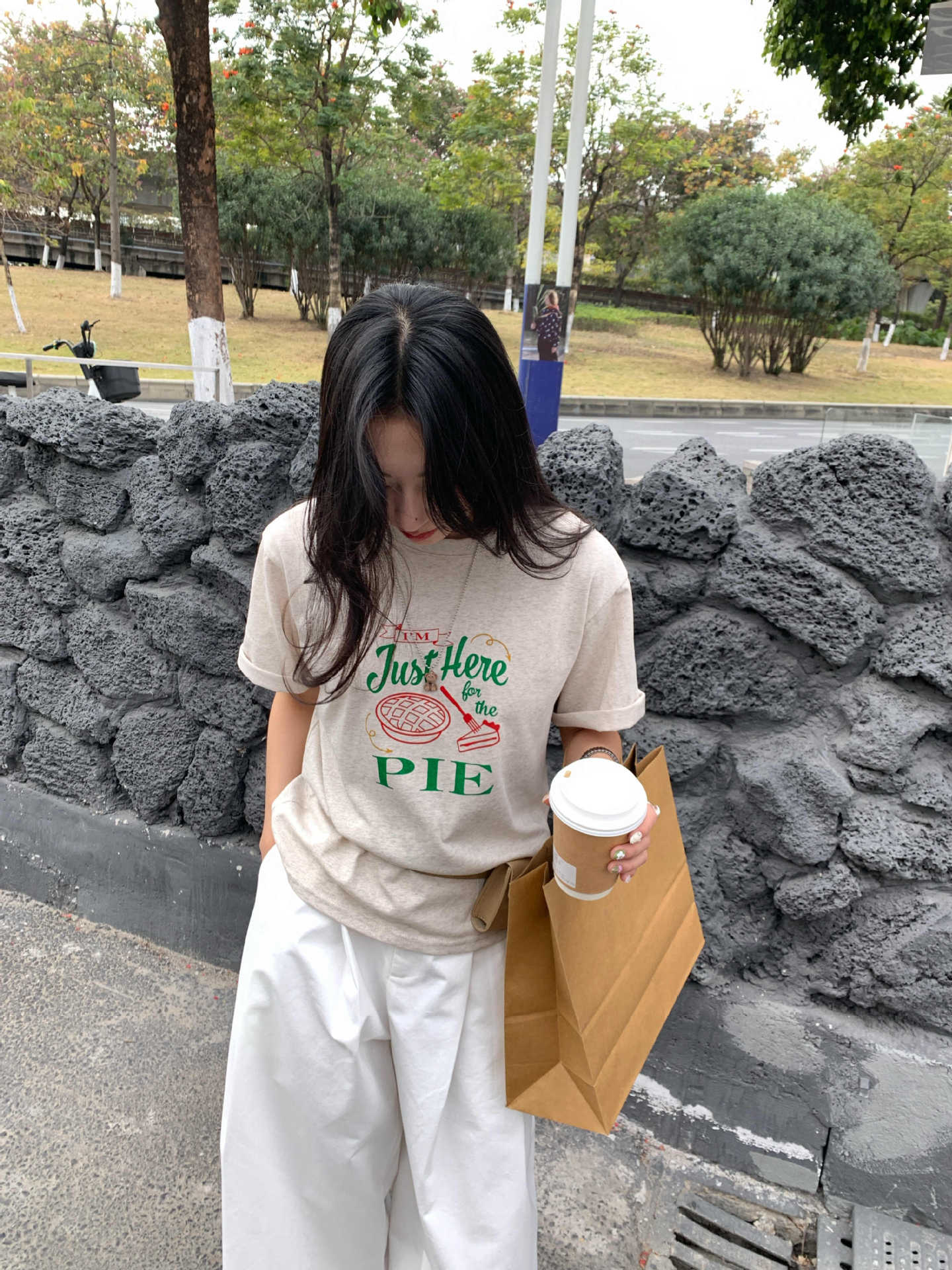 韓国ファッション パイ柄ゆるだぼ半袖Ｔシャツ