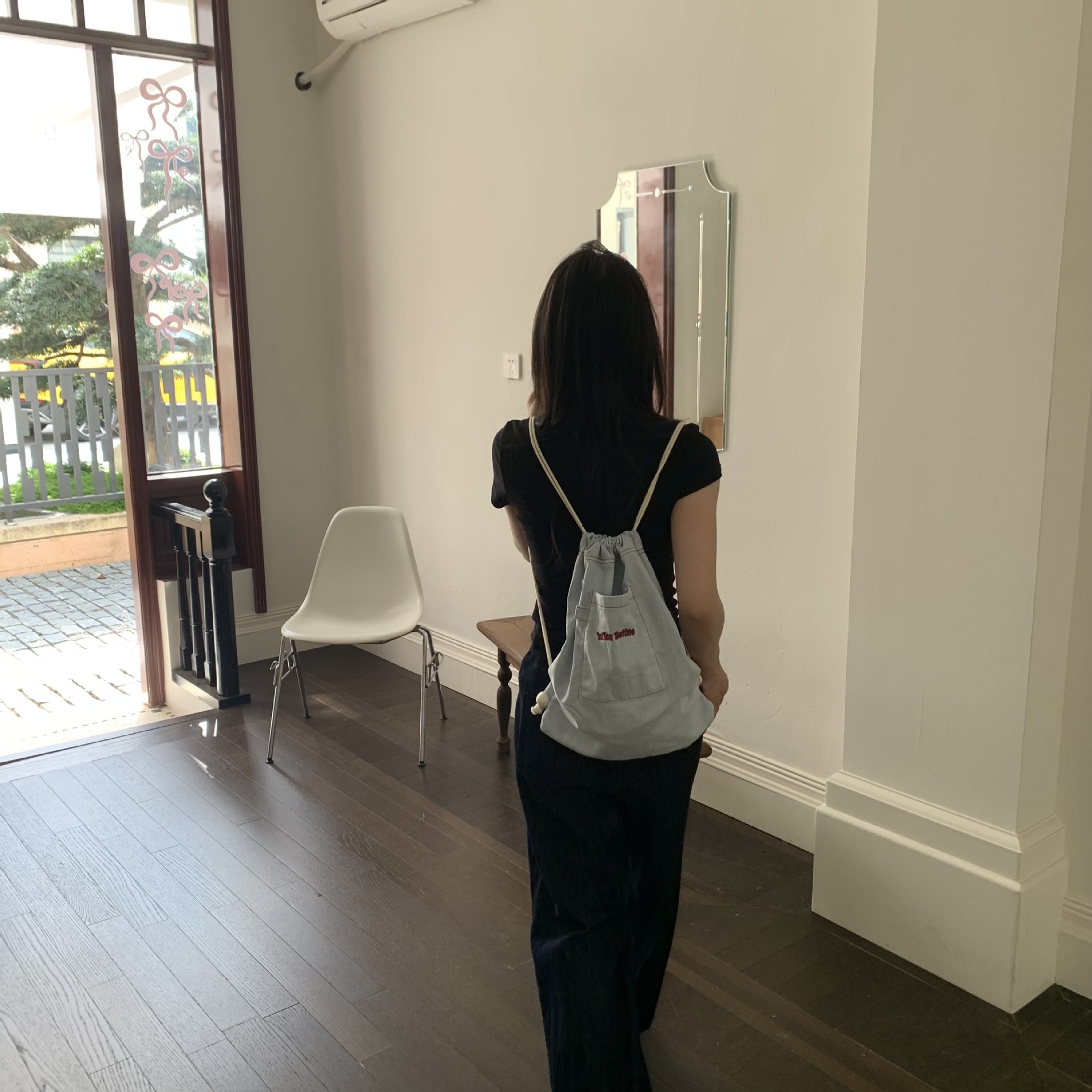 韓国ファッション シンプル刺繍入りナップサック