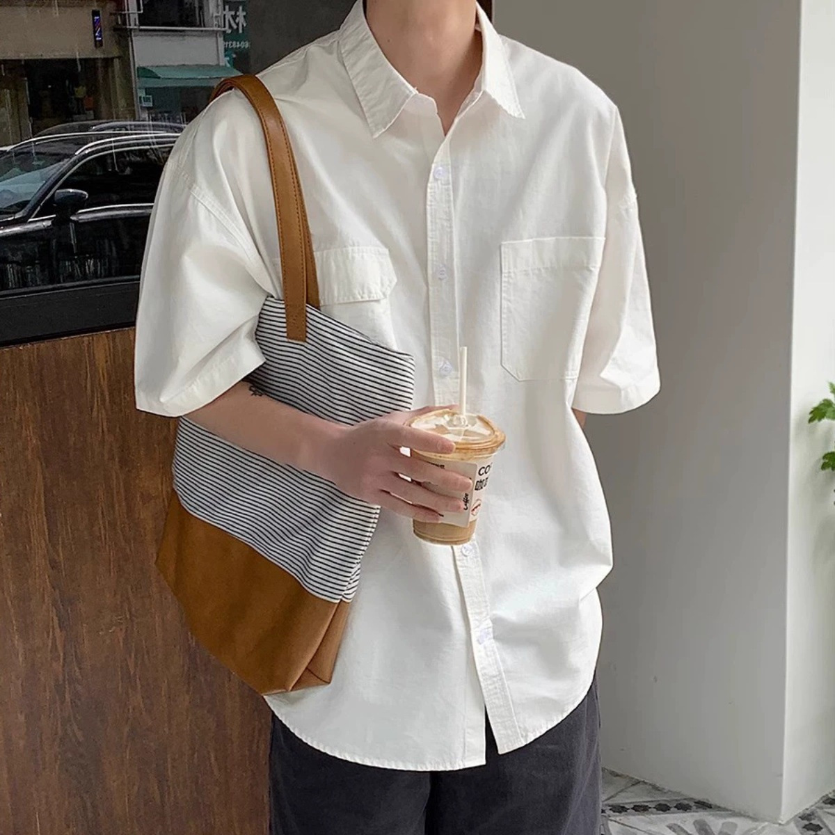 韓国ファッション ゆるシルエット胸ポケットシャツ