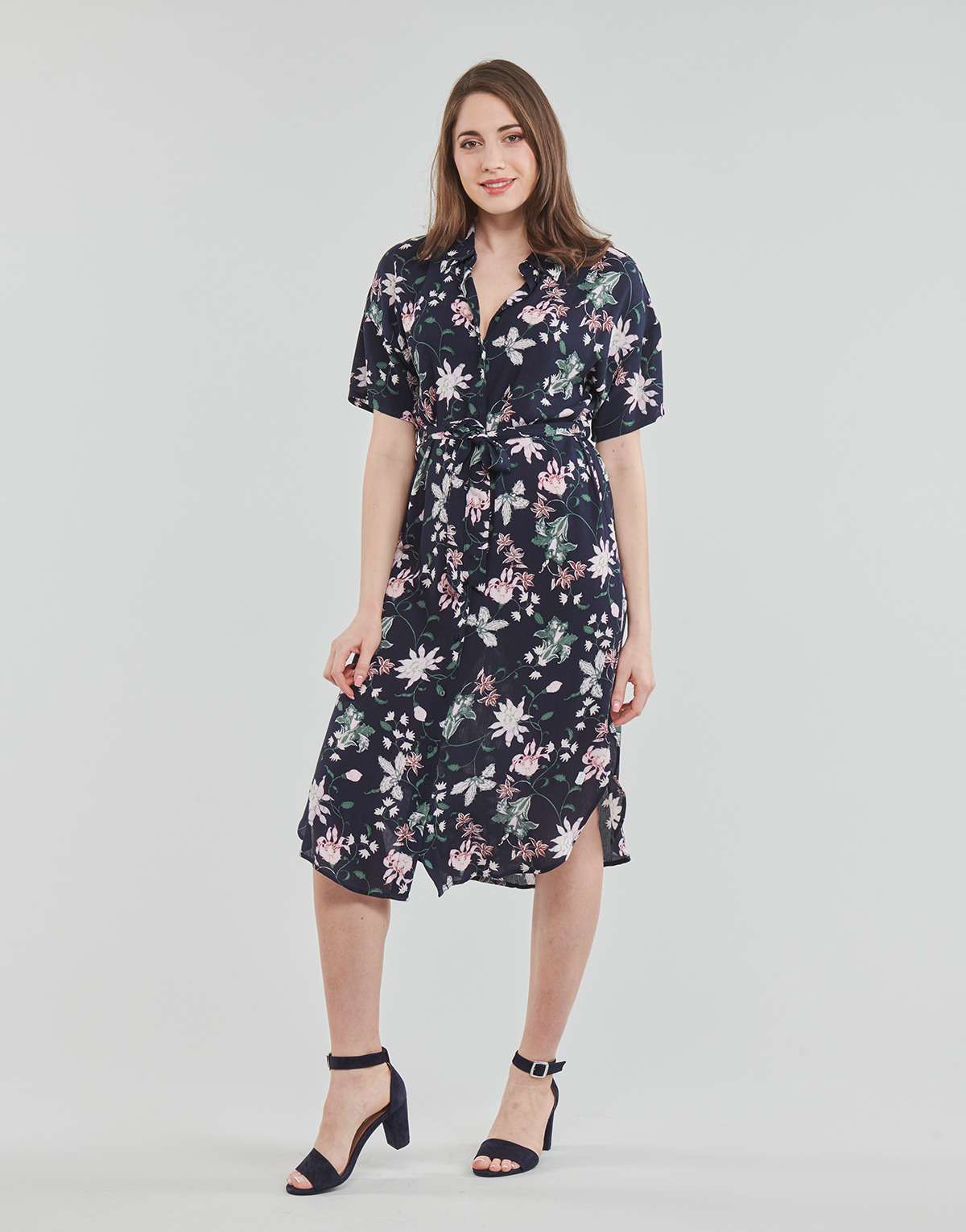 花柄シャツワンピース