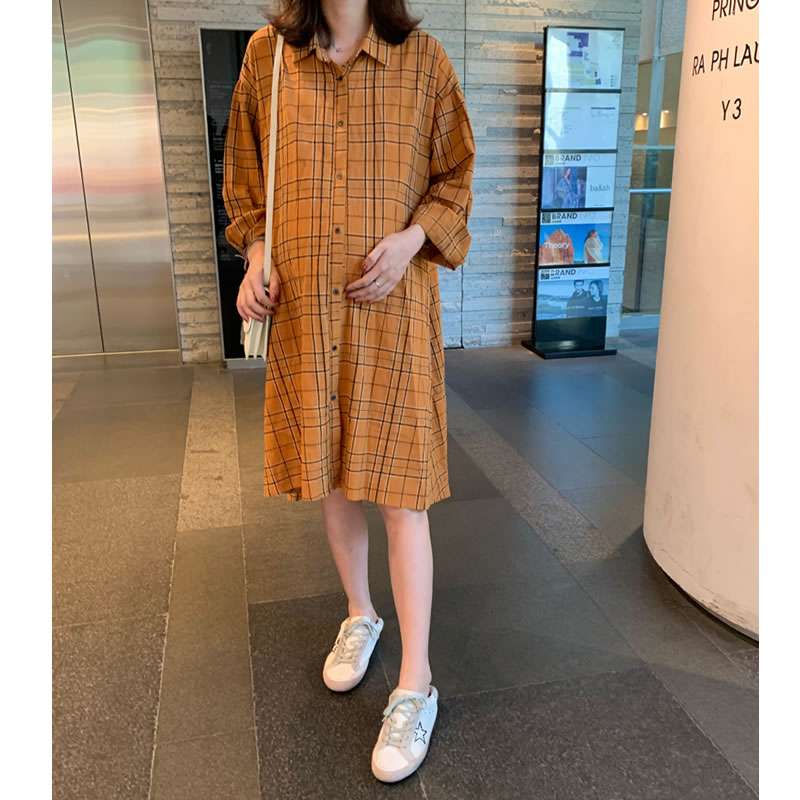 チェック柄シャツワンピース