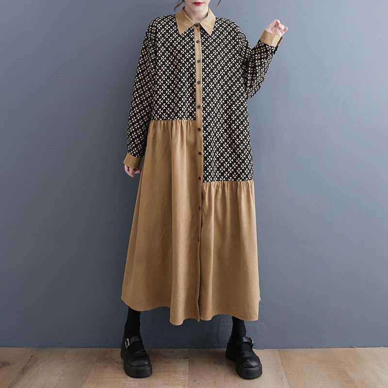 モダン格子柄シャツワンピース