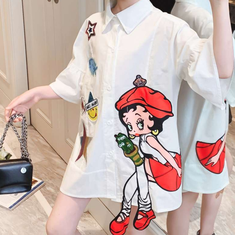 シャツワンピース 夏向けキャラクター半袖ワンピース