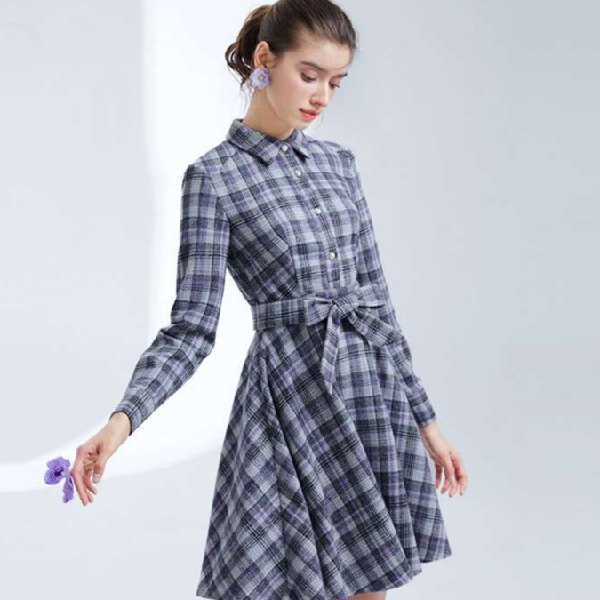 チェック柄シャツワンピース
