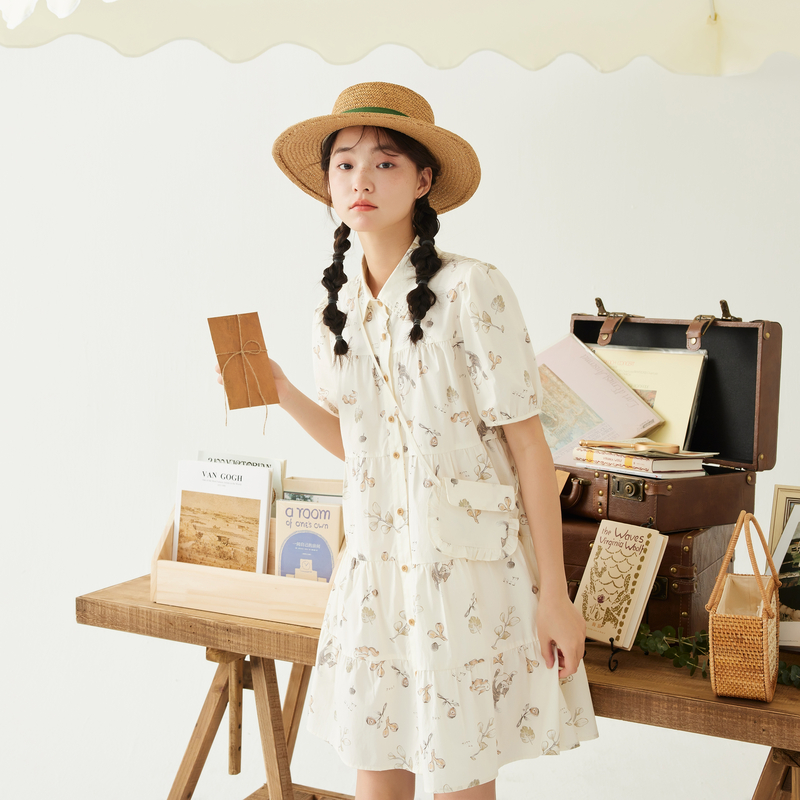 花柄フロントボタンシャツワンピース
