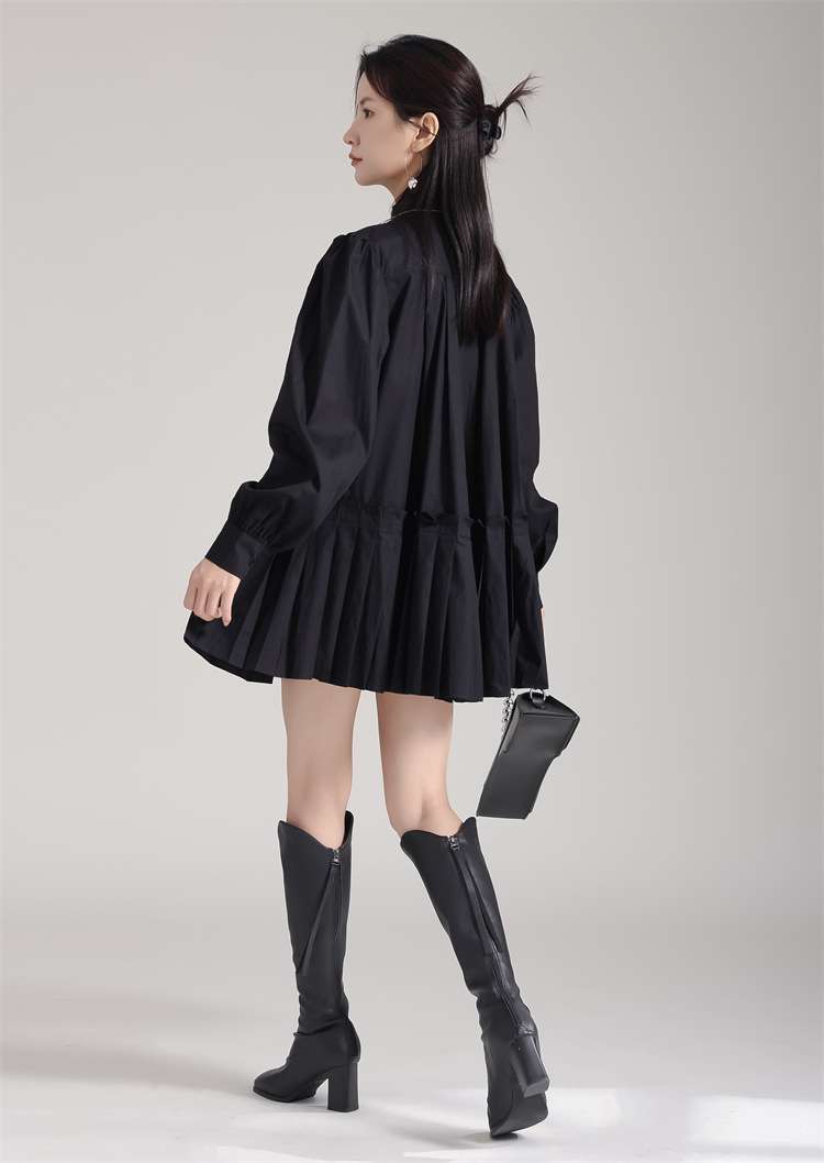 プリーツデザイン ゆったりシャツワンピース