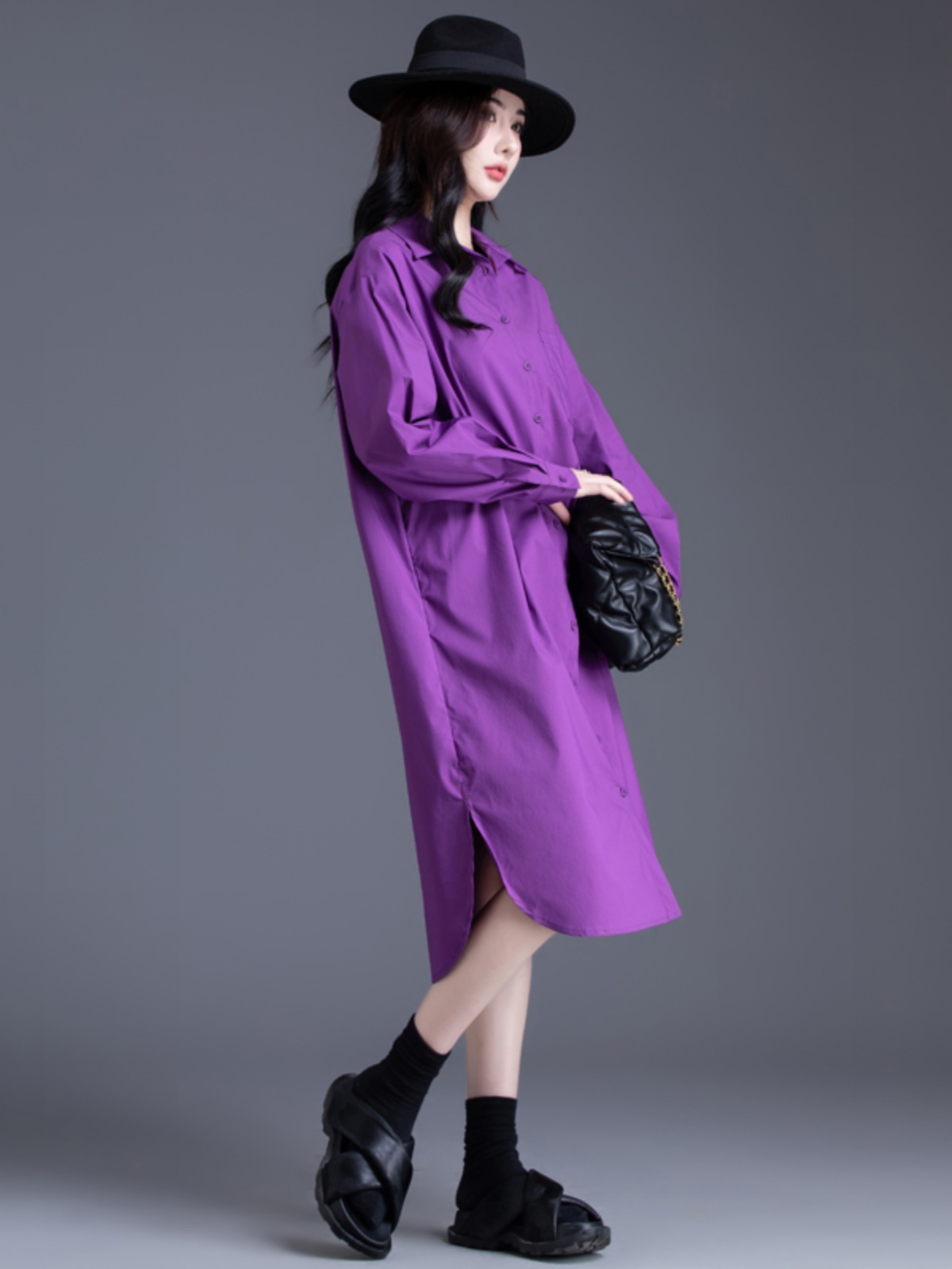 シンプル美シルエットシャツワンピース