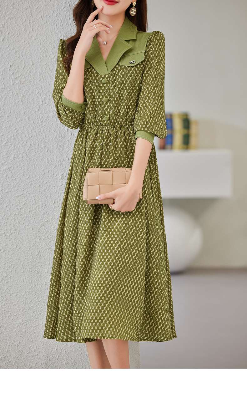 シャツワンピース レトロ調シャツカラーワンピース
