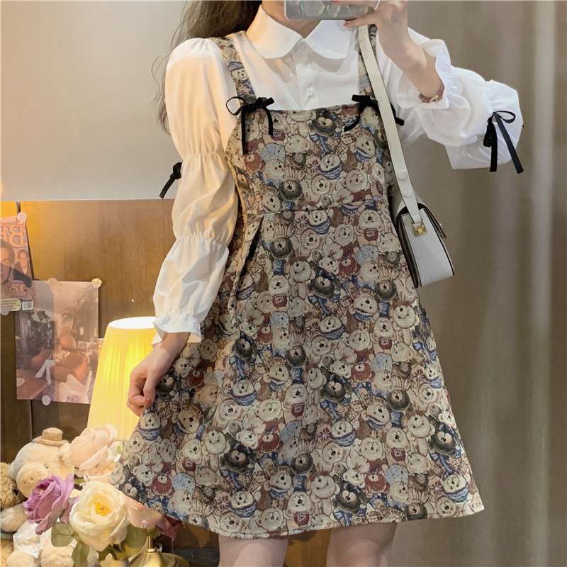 くまさんモチーフ シャツワンピース
