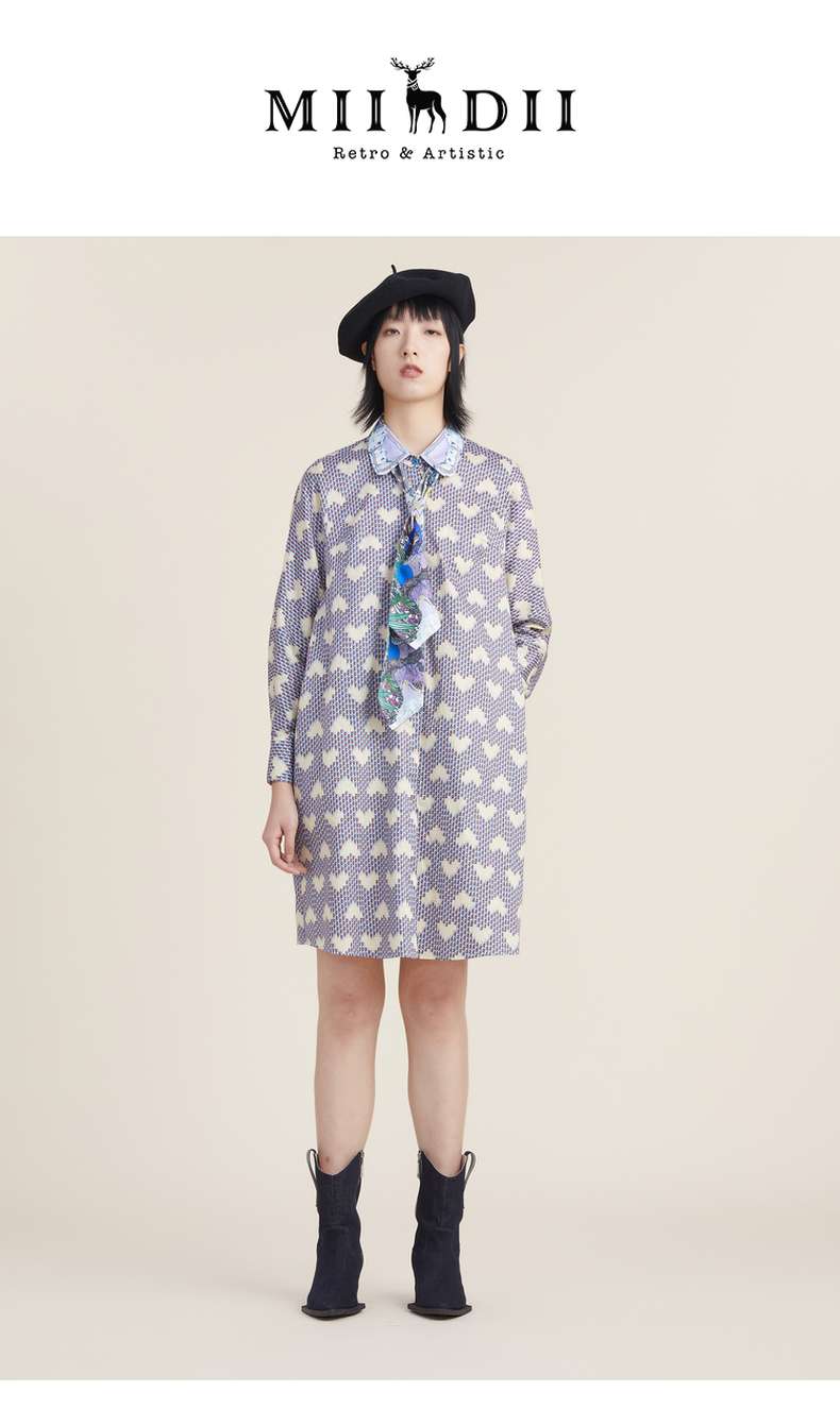 ハート柄シャツワンピース