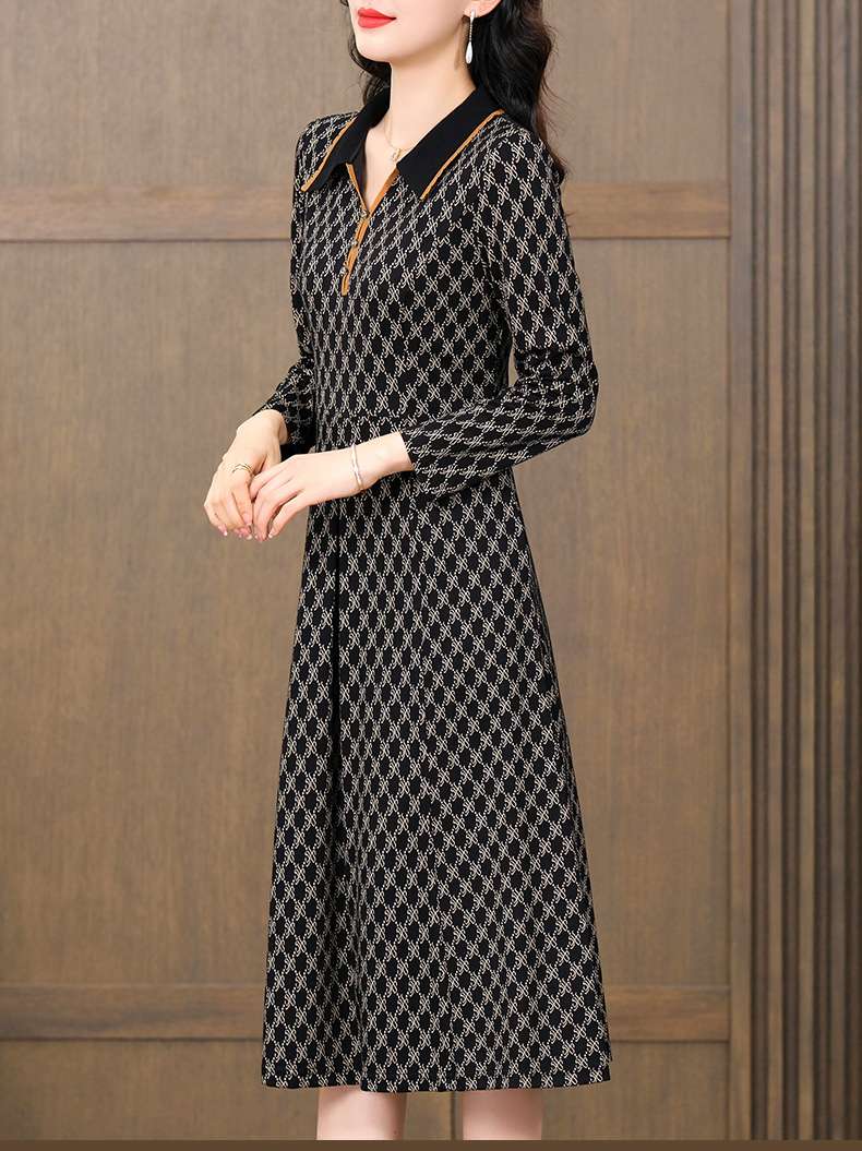 レトロ柄襟付きシャツワンピース