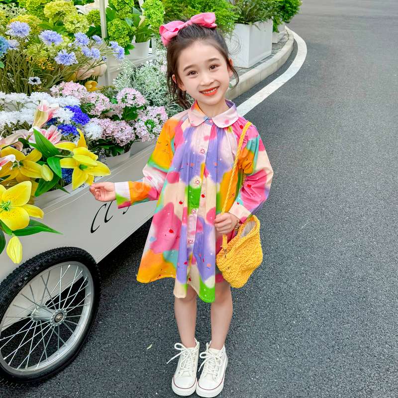 カラフル水彩画風シャツワンピース