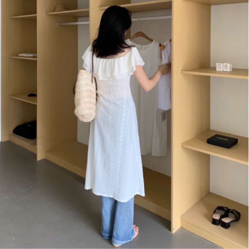 シャツワンピース オフショルダーレースワンピース