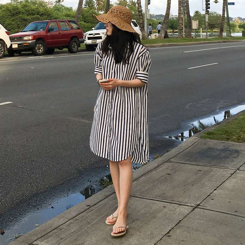 ストライプ柄シャツワンピース