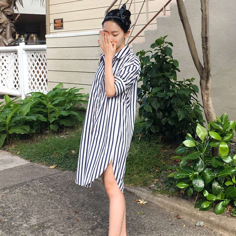 ストライプ柄シャツワンピース