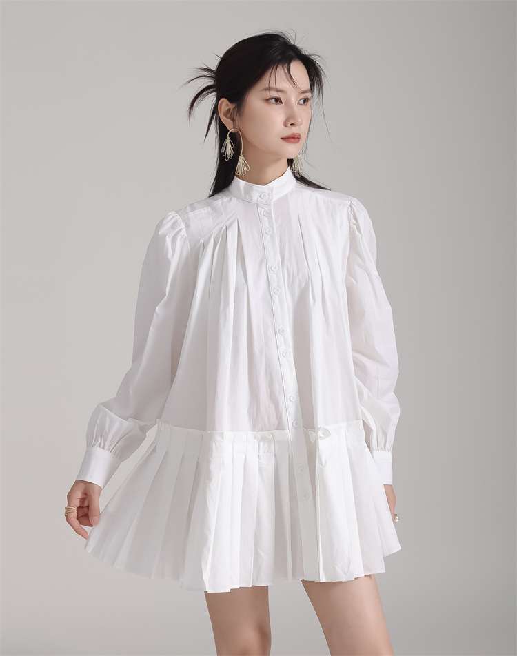 プリーツデザイン ゆったりシャツワンピース