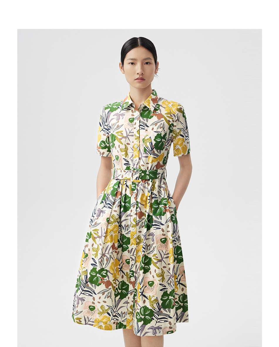 花柄シャツワンピース