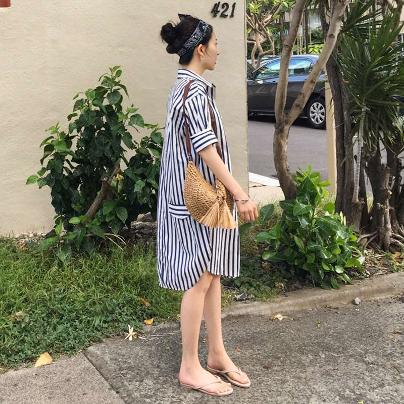 ストライプ柄シャツワンピース