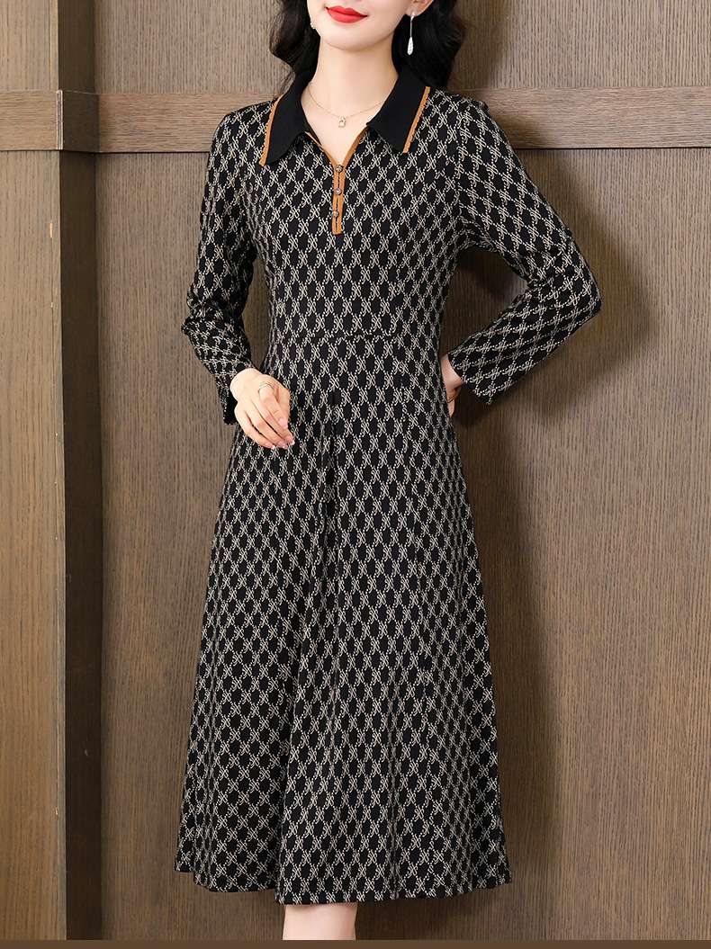 レトロ柄襟付きシャツワンピース