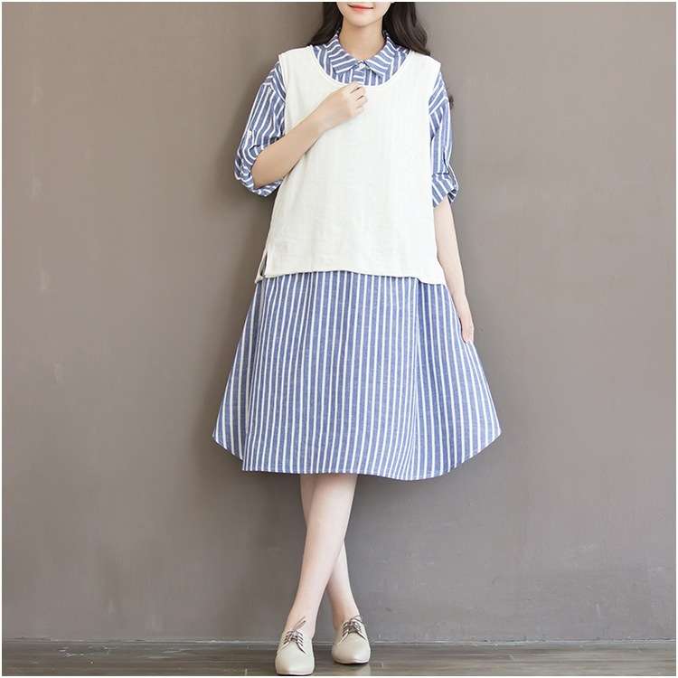 ストライプ柄シャツワンピース