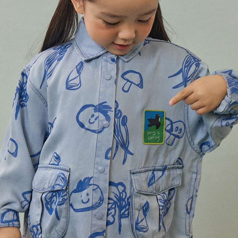 きのこ柄シャツワンピース