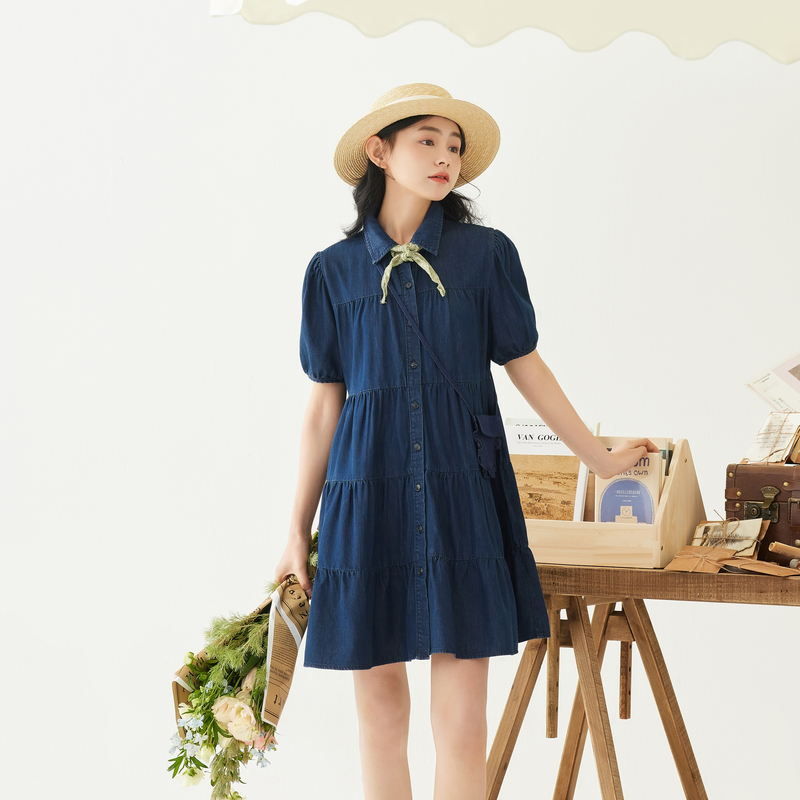 花柄フロントボタンシャツワンピース