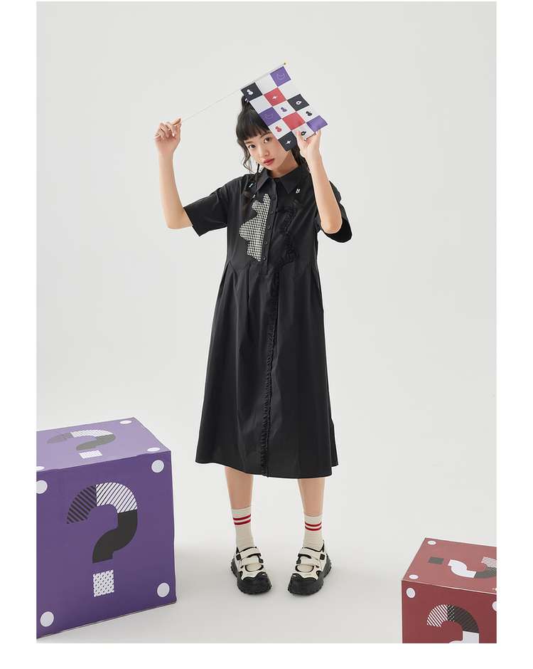フリル付きシャツワンピース