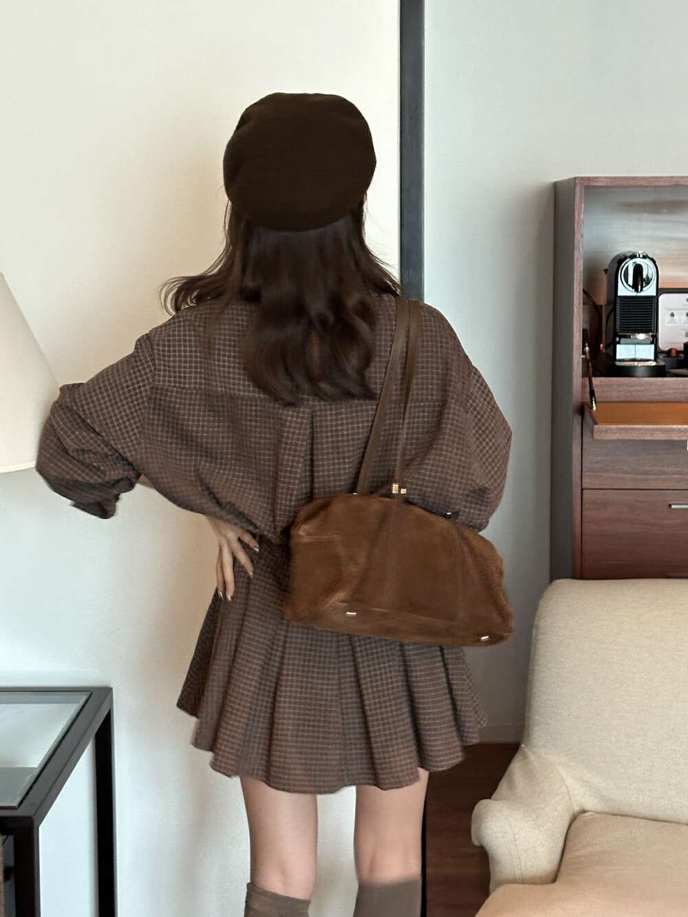 チェック柄ベルト付きシャツワンピース