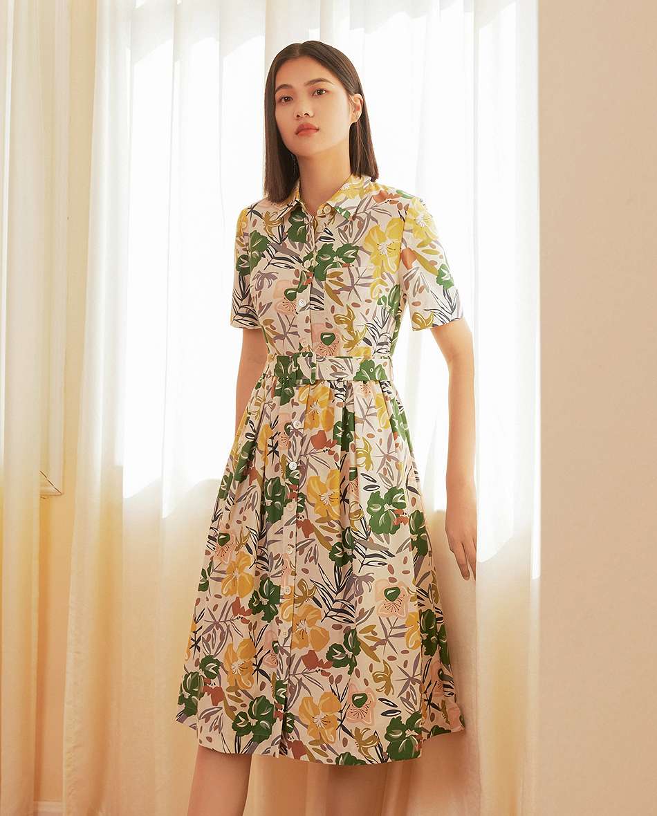 花柄シャツワンピース