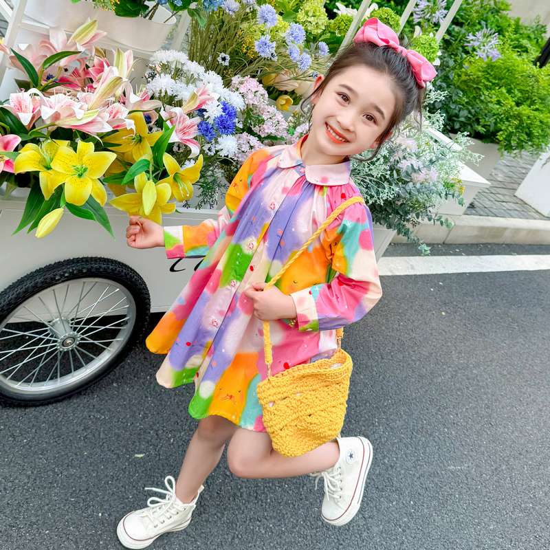カラフル水彩画風シャツワンピース