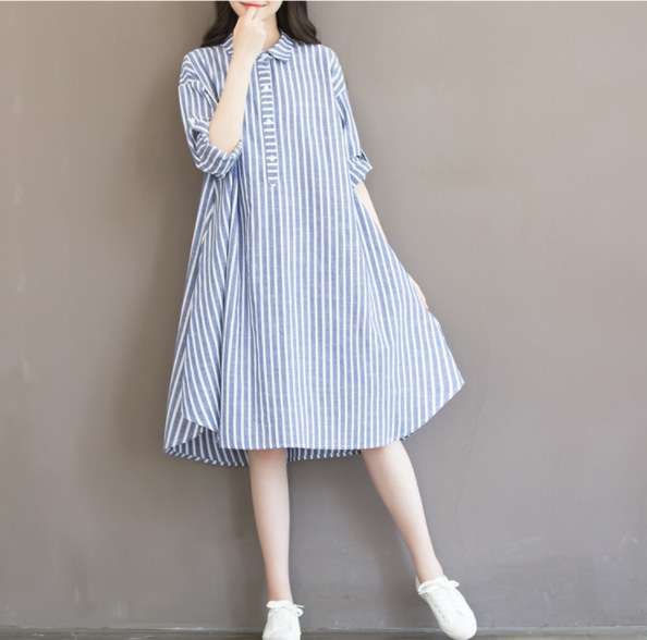 ストライプ柄シャツワンピース