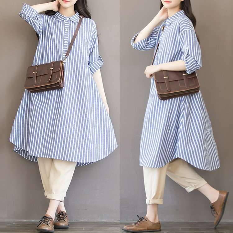 ストライプ柄シャツワンピース