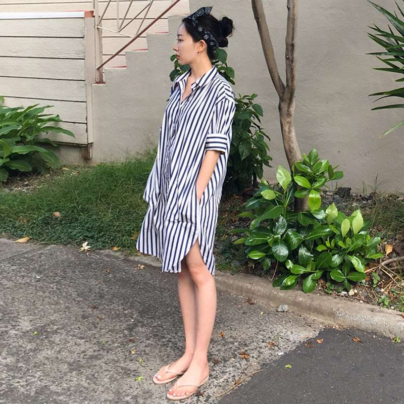 ストライプ柄シャツワンピース