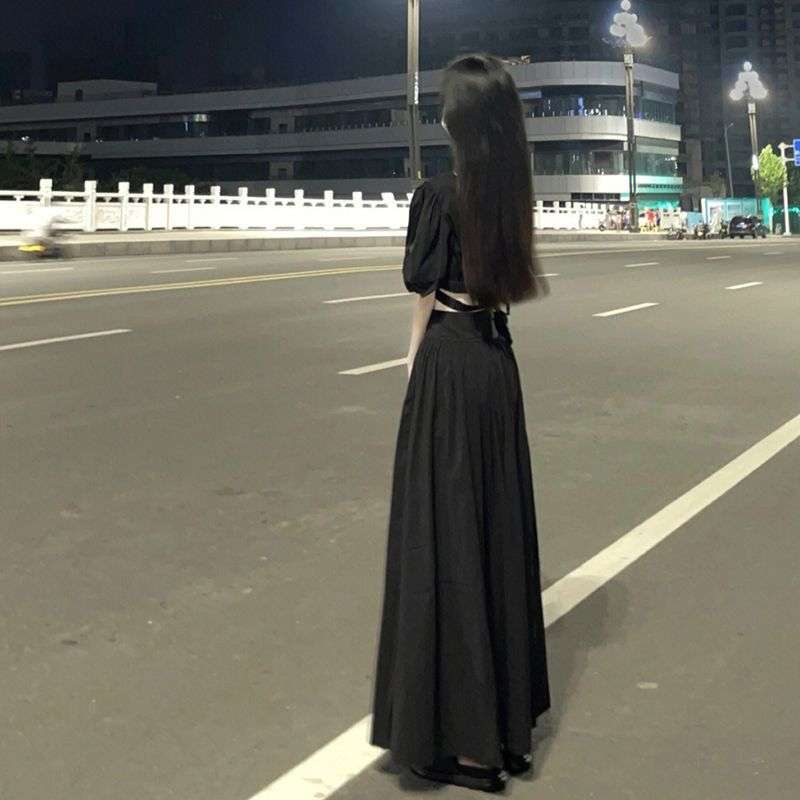 シャツワンピース クロップトップパフスリーブセット