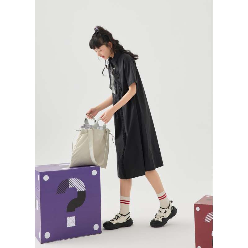 フリル付きシャツワンピース
