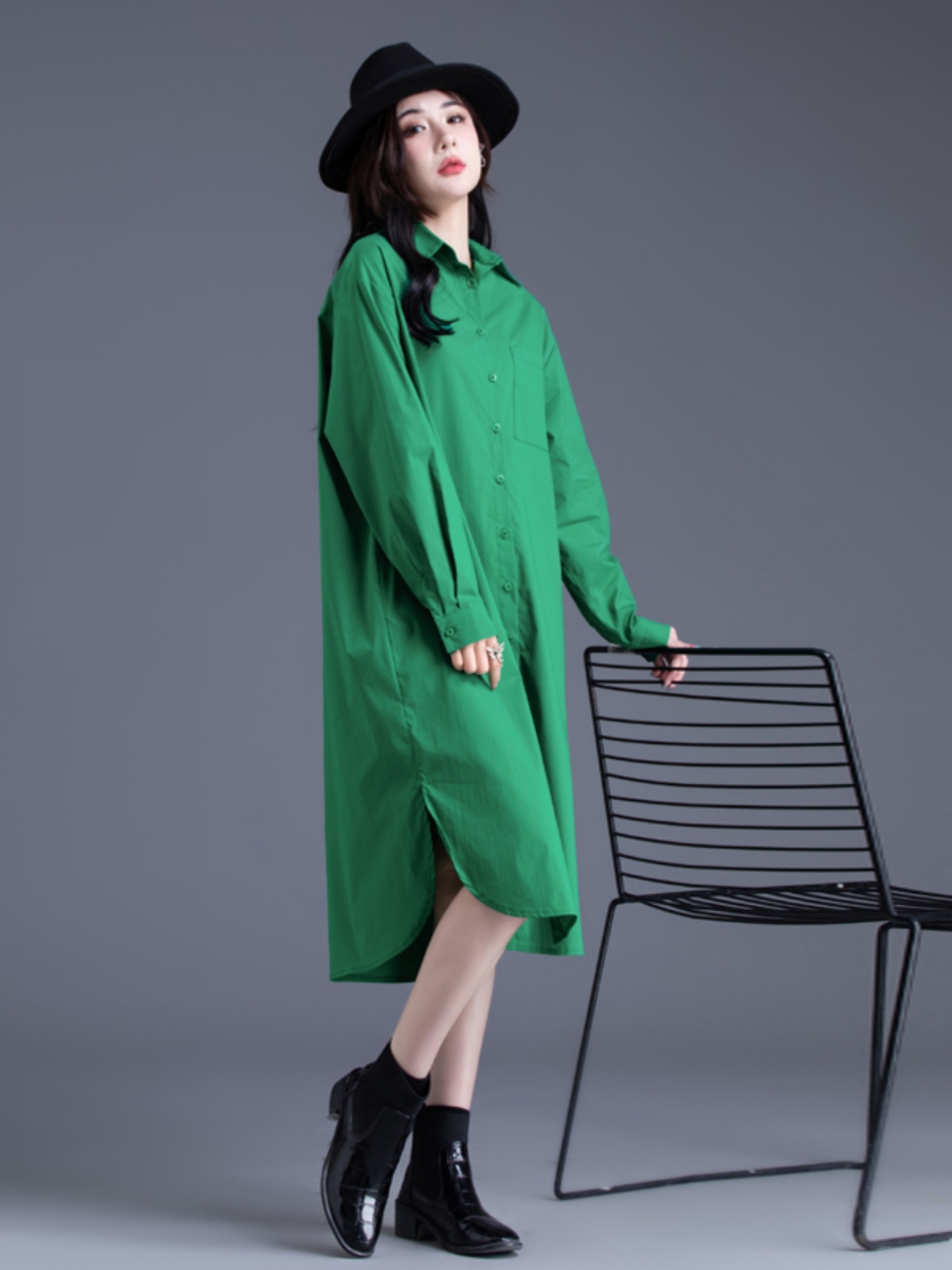 シンプル美シルエットシャツワンピース